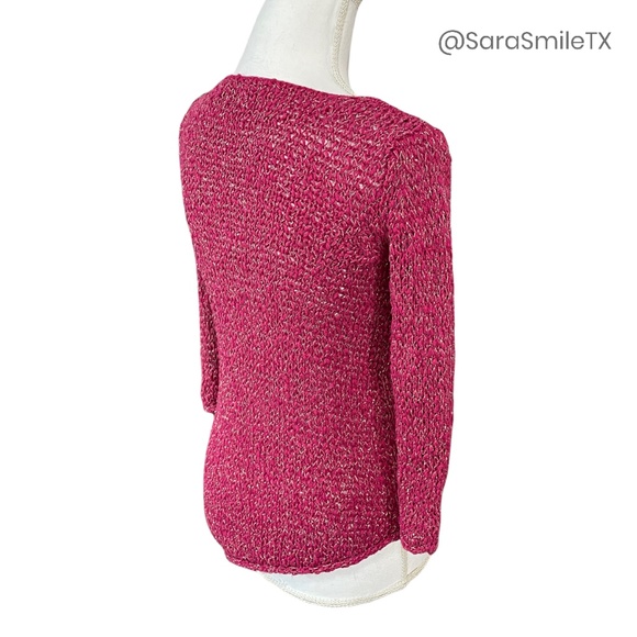 PORTMANS AUSTRALIA Pink Metallic Gold Open Knit Asymmetric Hem Sweater - Picture 10 of 13